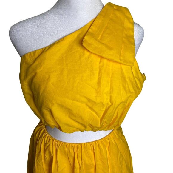 NWT BLACK HALO DRESS ATLAS YELLOW CUT OUT TIERED BOW ONE SHOULDER COTTAGECORE - Picture 6 of 8